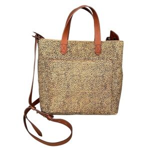 Madewell Brown and Cream Cheetah Print Leather-Trim Tote